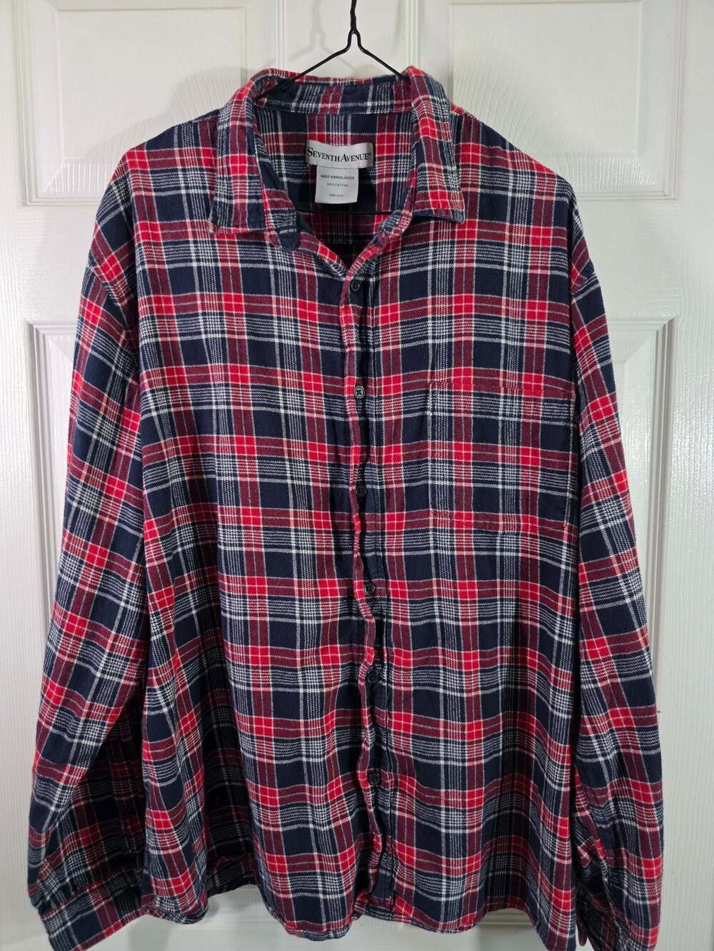 Seventh Avenue Red Blue Plaid 100% Cotton flannel Men's Size XXL